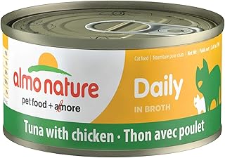almo nature Daily Tuna with Chicken Grain Free Additive Free, Adult Cat Canned Wet Food Shredded (1604)