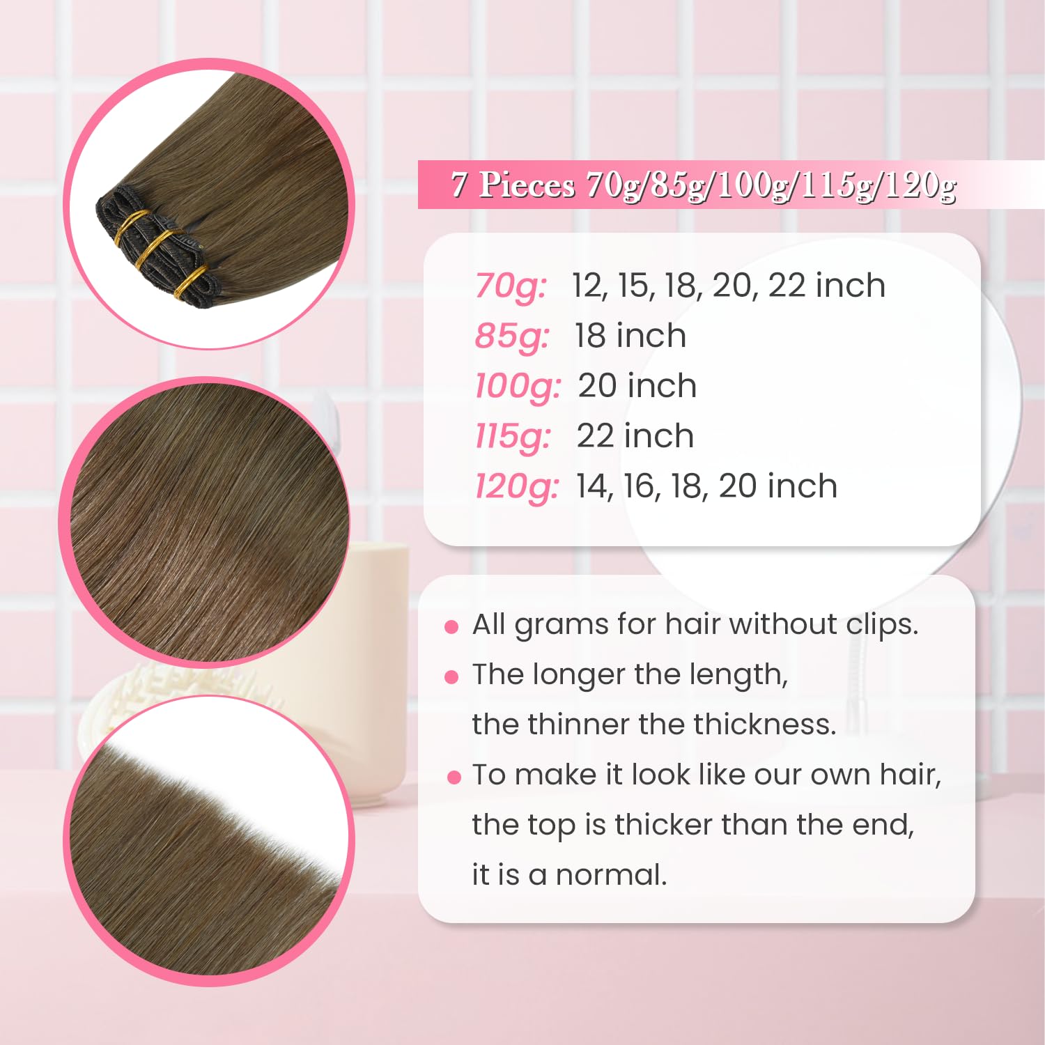 Aison Ash Brown Hair Extensions Real Human Hair Clip in 75G 100% Remy Human Hair Soft Silky Straight 7pcs 16clips (18 Inch #8)