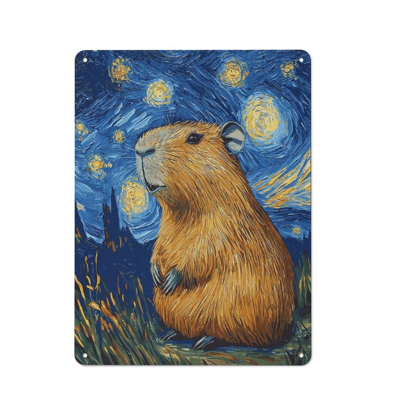 Junmoney Style-20 Metal Sign 40X30cm With Capybara Starry Night For Hallway Wall, Retro Decor, Gift For Hallway Decor Lovers During The Christmas Season