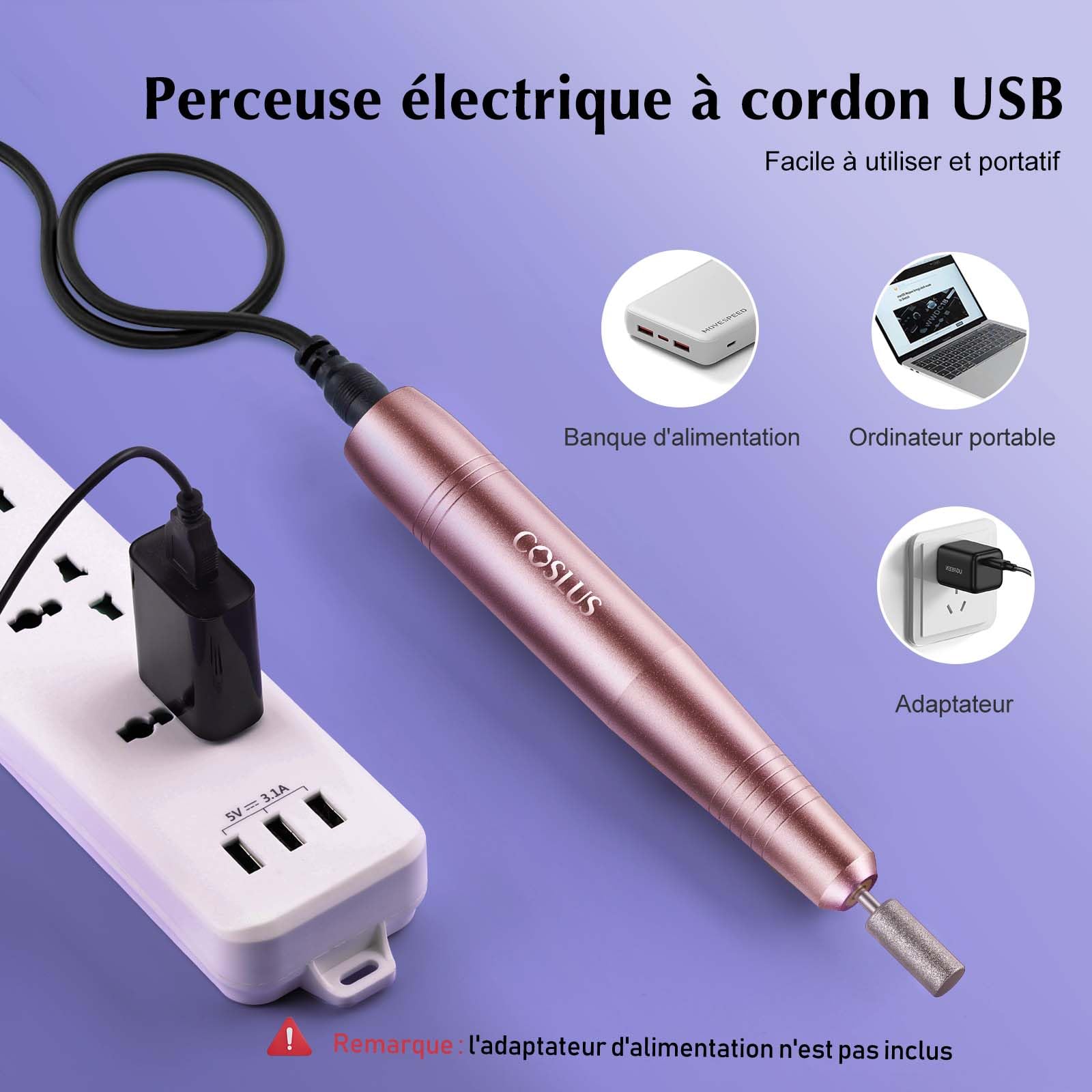 COSLUS - Lijadora de uñas eléctrica para uñas de gel, velocidad y sentido de rotación ajustable, kit de manicura y pedicura, lima de 0 ngles eléctrica para uñas de gel, profesional