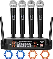 Kit 4 Microfone Sem Fio Profissional, Sistema de Microfone Sem Fio de 4 Canais, Microfone de Mão Dinâmico, Emparelhamento Automático