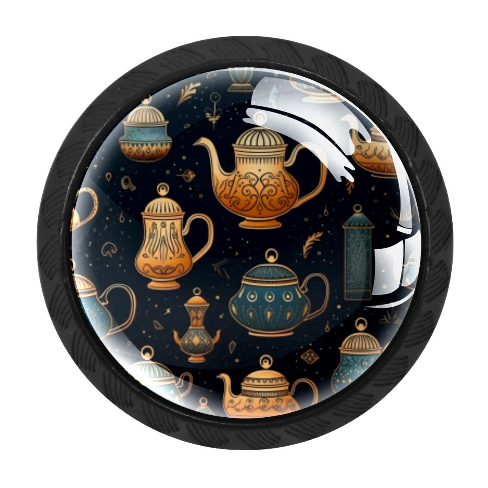 CHENZZZZ 4 Pieces Round Cabinet Knobs Rustic Dresser Knobs, Drawer Cupboard Wardrobe Cabinet Pulls Handles Hardware for Home Kitchen Furniture, Arabian Tea Kettle