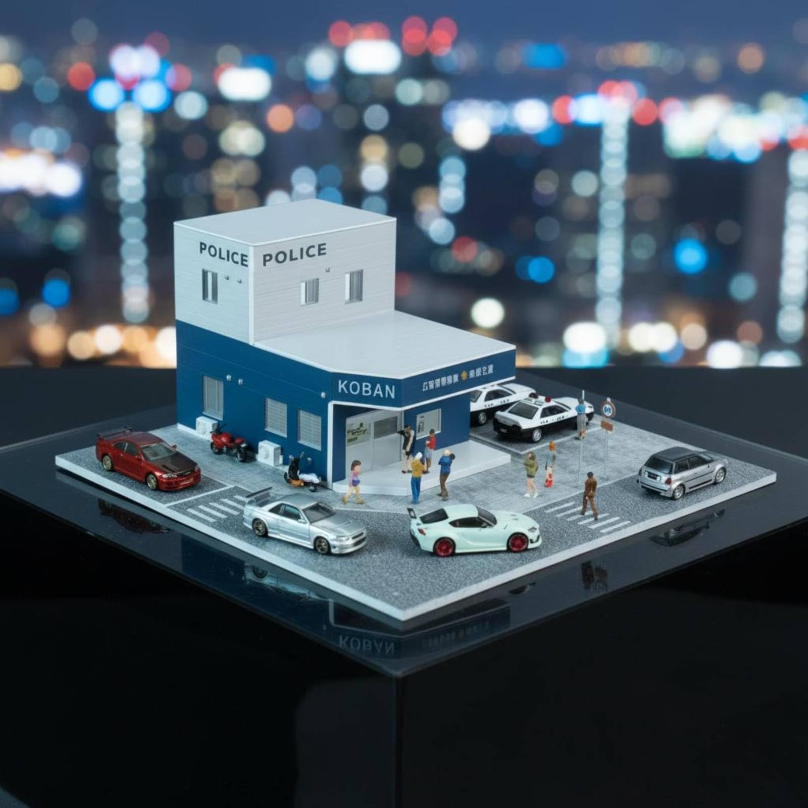 Miniatura Stazione di Polizia 1 64 Diorama Edificio Modello Stradale Base Pavimentata Segnaletica in PVC E Adatta per Esposizione su Collezione