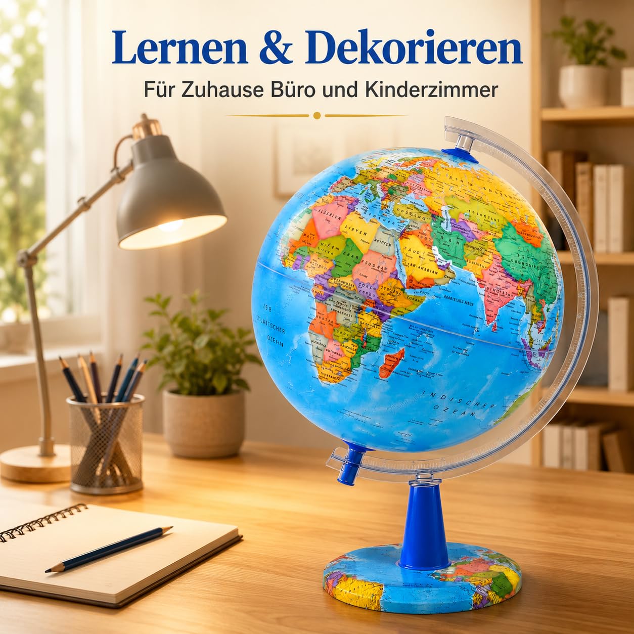 Leuchtglobus 20 cm Deutsche Karte Schülerglobus LED Licht | Mit USB C Beleuchtung 20 Markierpins Geschenkbox und klarem Druck für Schule Zuhause Büro und Reiselustige