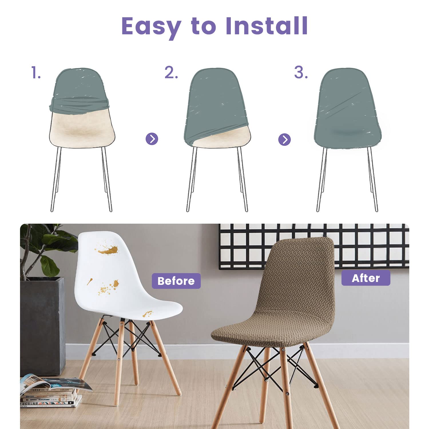 Coprisedie con Schienale 4 Pezzi, Jacquard Copertura delle Sedia Lavabile Estraibile Coprisedia Moderna Coprisedia per Sala da Pranzo Elastica Fodere per Sedia Adatta per Casa,Hotel,Festa(T-Kaki,4PCS)