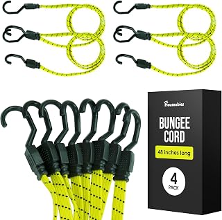 Houseables Long Bungee Cords with Hooks, Bungee Cords with Hooks, Elastic Straps, Elastic Tie Down Straps, Rope for Moving, Dolly, Truck, Bungie Chords, Heavy Duty Outdoor, Rubber, Flat, 48 Inch, 4 PK
