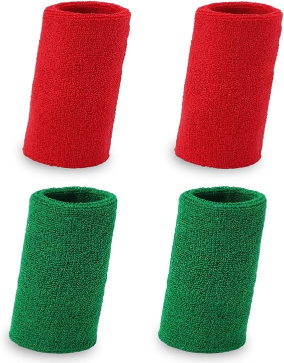 2 Pairs Red Green Wrestling Arm Bands, Wristbands Sports Cotton Wrist Sweatbands Soft Referee Wristband Wrist Sweat Bands for Men & Women Wrestling Tournament Dual Meet Events Football
