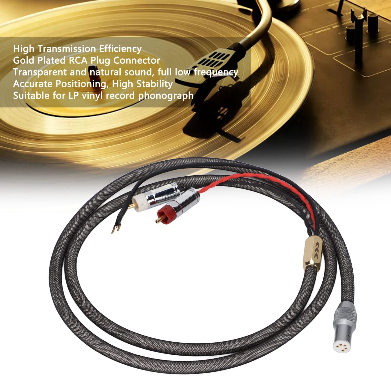 ASHATA Cavo per Giradischi, XS-0609 Cavo per Braccio in Vinile con Cavo di Terra/Terra Cavo Placcato in Argento a 5 Pin XLR per Giradischi in Vinile(1,5 M)