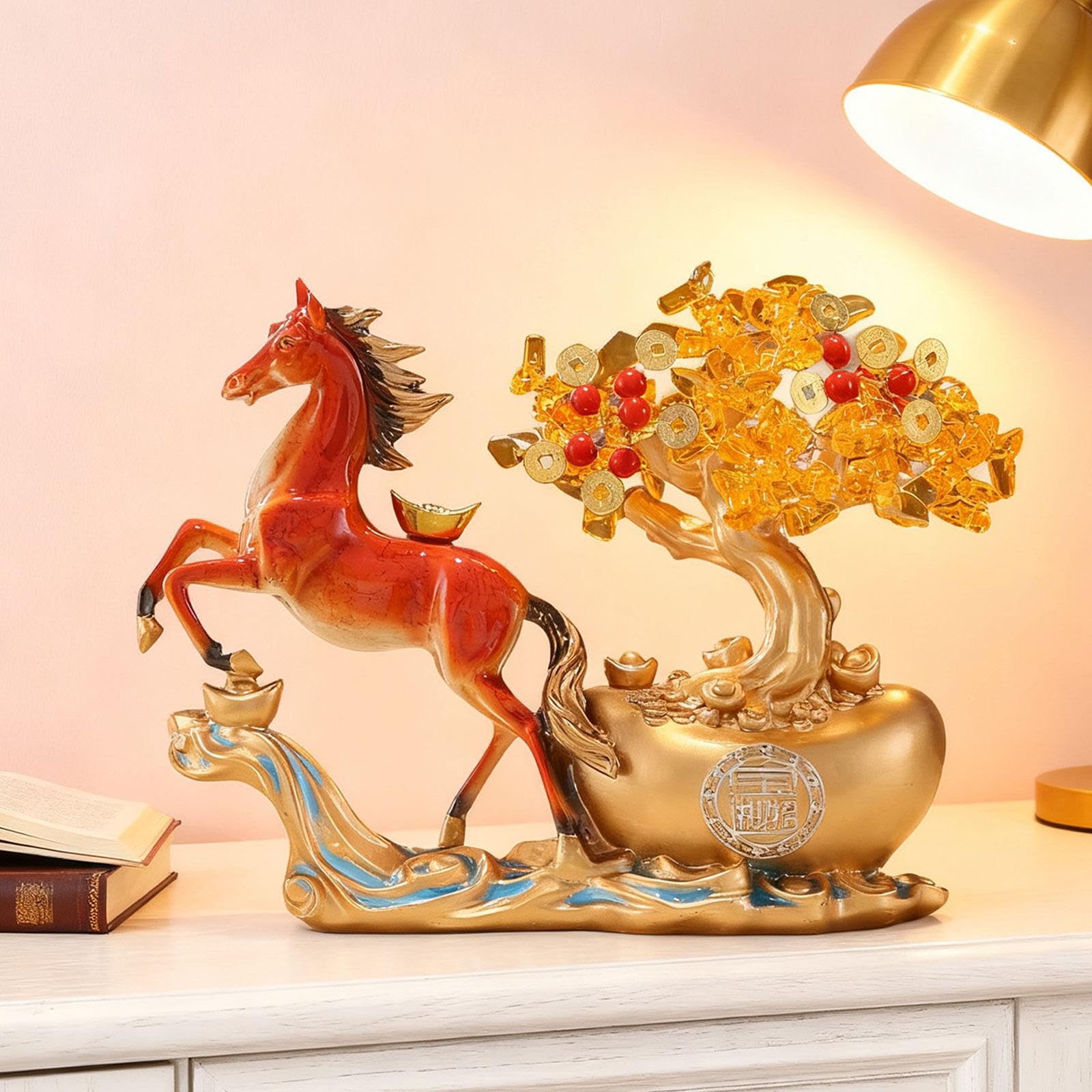 Figura de Caballo de Resina Artesanal - Escultura de Animal Auspicioso para Desear Y Prosperidad - Diseño Creativo - Ideal para Decorar La Mes, Rojo, Individual