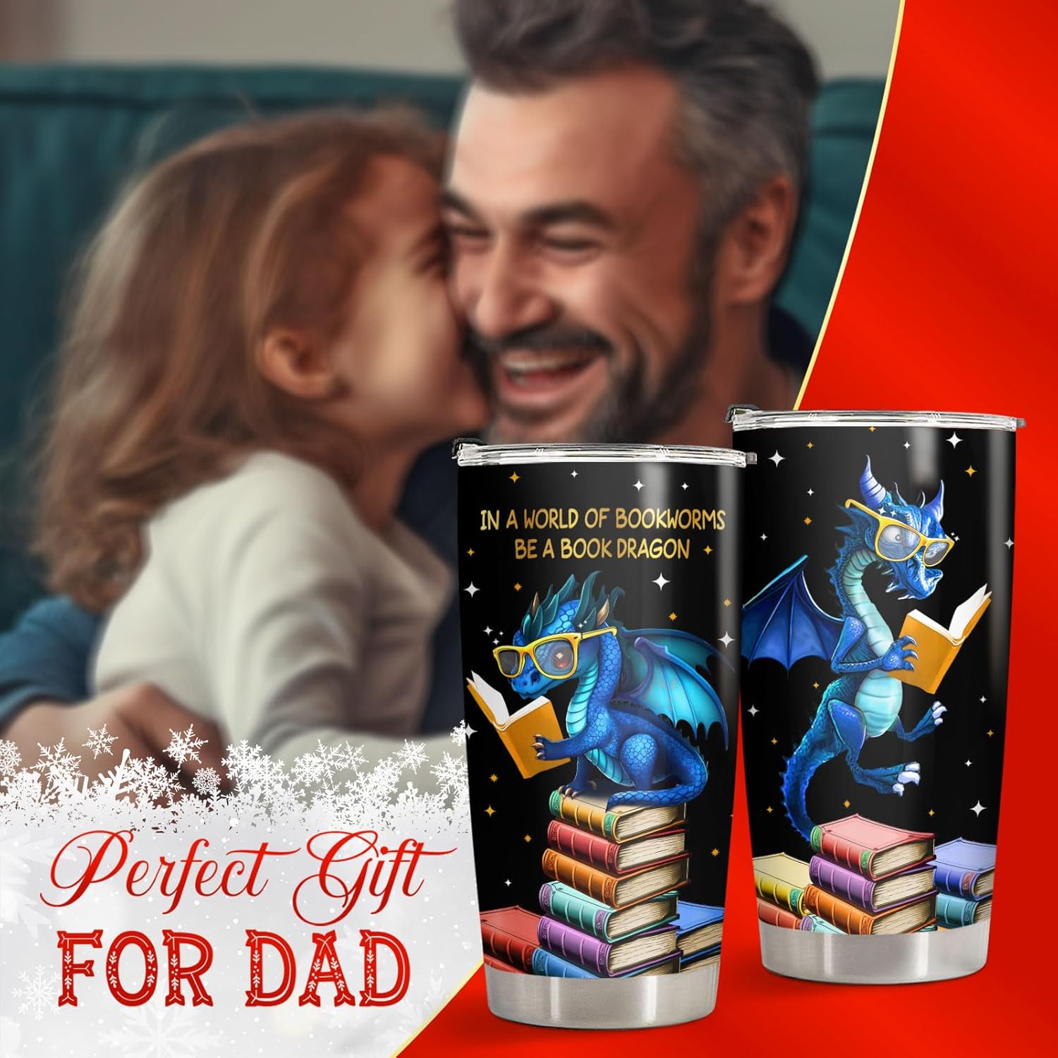 34HD Book Dragon Tumbler with Lid, 20oz Stainless Steel Vacuum Insulated Dragon Coffee Mug, Book Lover Gifts for Birthday Christmas Back To School, Bookworm Gifts for Women, Bookish Items - Image 4