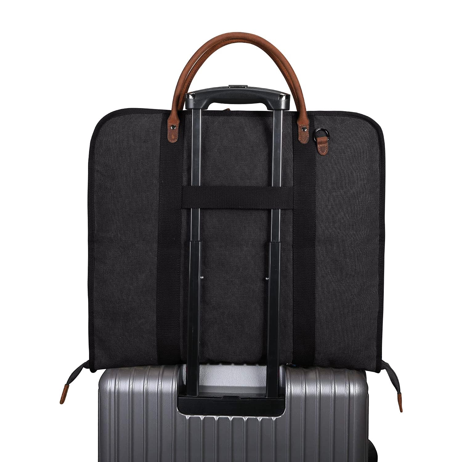 S-ZONE Herren Kleidersack Anzugtasche Canvas Echtleder Trim Kleidertasche für Reisen Kurzurlaub Geschäftsreisen Aufbewahrung