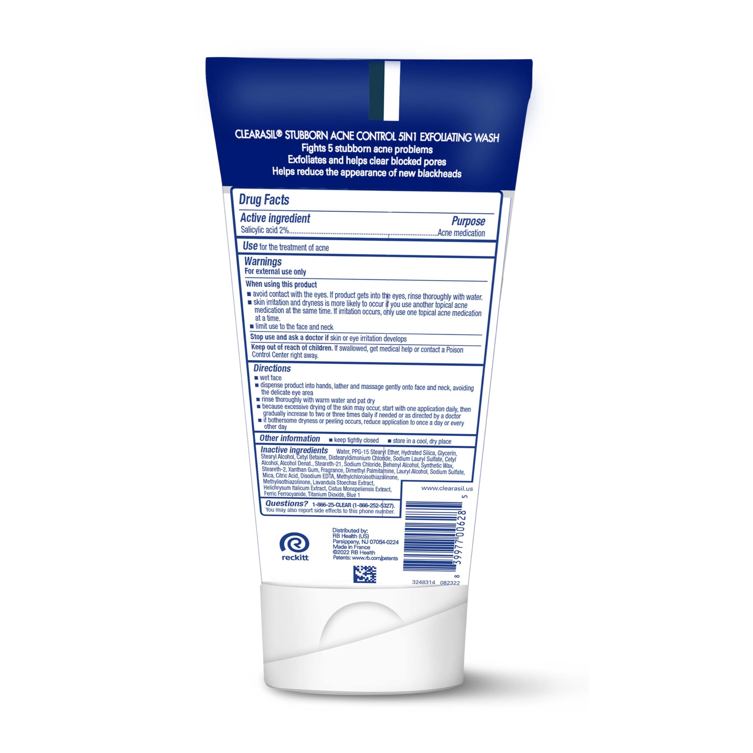 Clearasil İnatçı Akne Kontrolü 5'i 1 Arada Eksfoliye Yıkama 6.78 fl. oz., Blok Gözenekleri Azaltır, Sivilce Boyutu, Aşırı Yağ, Akne İşaretleri, Siyah Noktaları