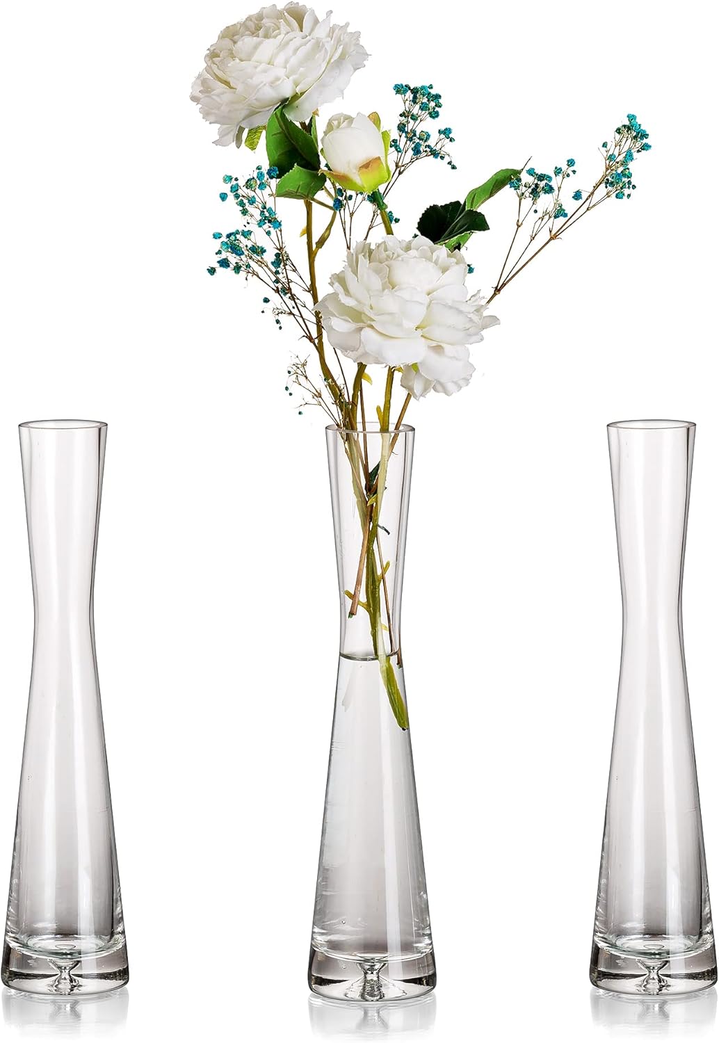 Clear Glass Bud Flower Vase, Set of 3 Glasseam 9.65" Tall