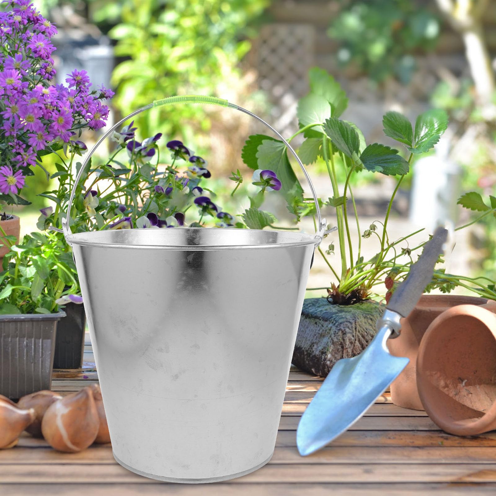 Housoutil Secchio di Ferro da 8 Litri Manico, Secchio d'Acqua Portatile per Fattoria, Giardino e Cantiere, Contenitore Multiuso per Stoccaggio e Pulizia