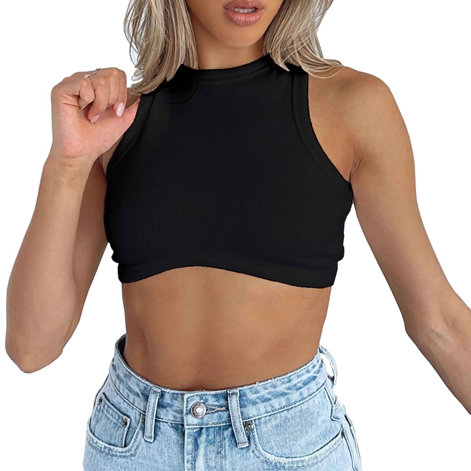 Dwnval Cotton Sleeveless Crop Tops for Women, Ribbed Knitted | Cute Racerback tank top Going out top