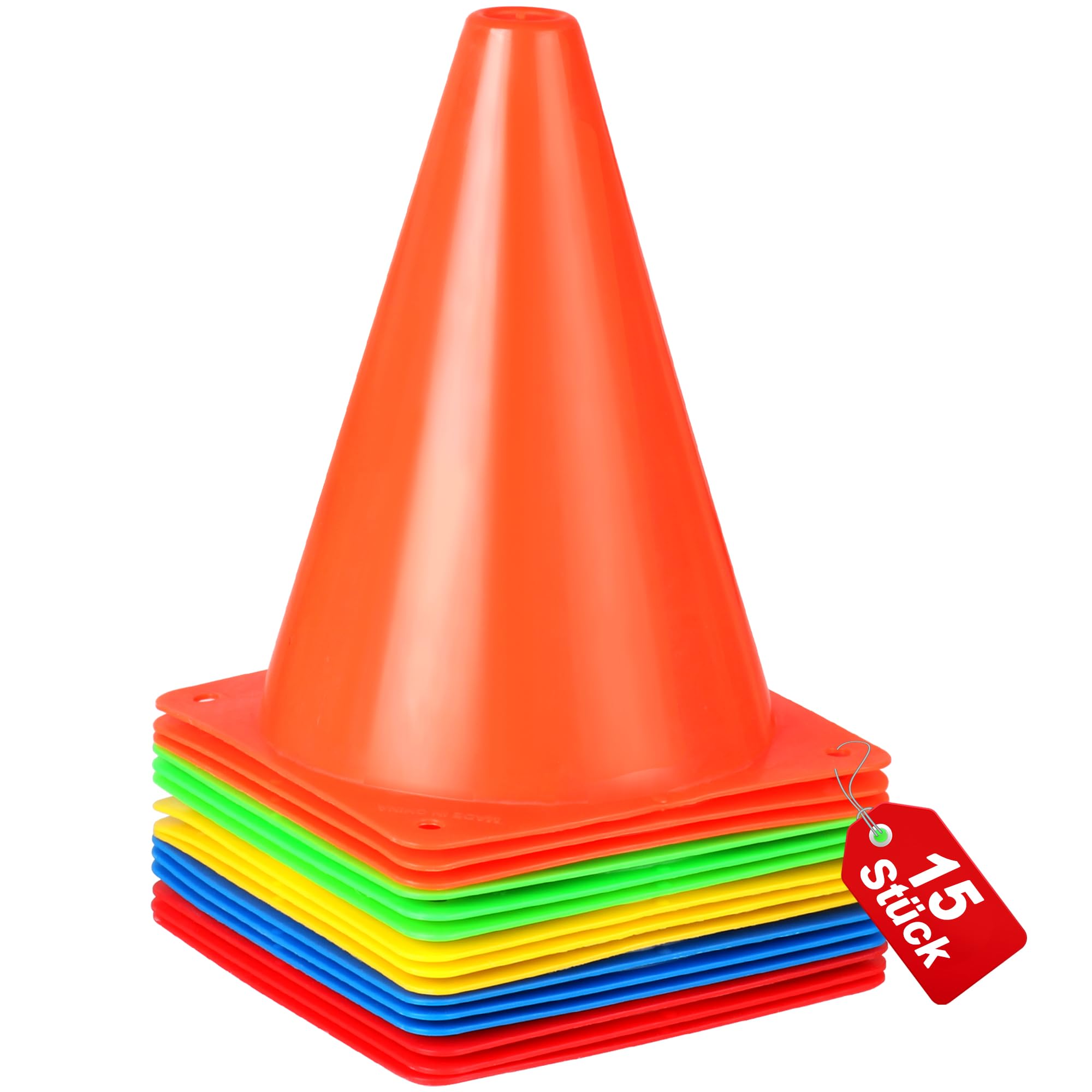 Lot de 15 cônes de marquage pour enfants - 17,5 cm - Pour activités de plein air et événements festifs - Pour le football, le sport et l'entraînement des chiens - 5 couleurs