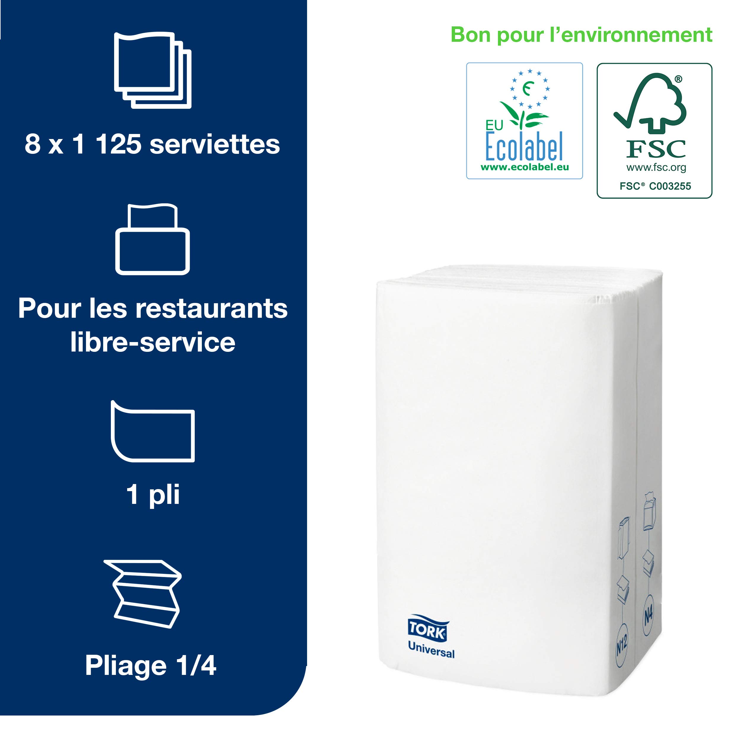 Tork 10840 Serviettes en papier enchevêtrées Universal Xpressnap N4 - 1 pli - lot de 8 paquets x 1125 - Blanc