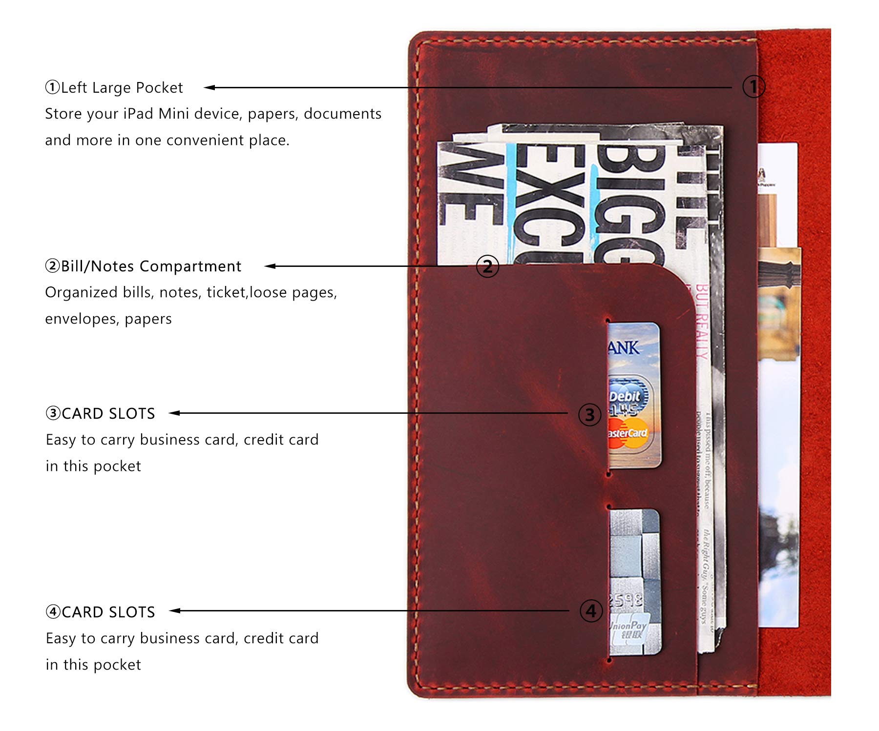 Leder-Schutzhülle für 15,2 x 22,9 cm Steno-Notizbuch, Leder-Folio-Hülle, kompatibel mit 15,2 x 22,9 cm spiralförmigen Steno-Blocks, A5-Notizbuch-Organizer mit Stiftschlaufe, Weinrot