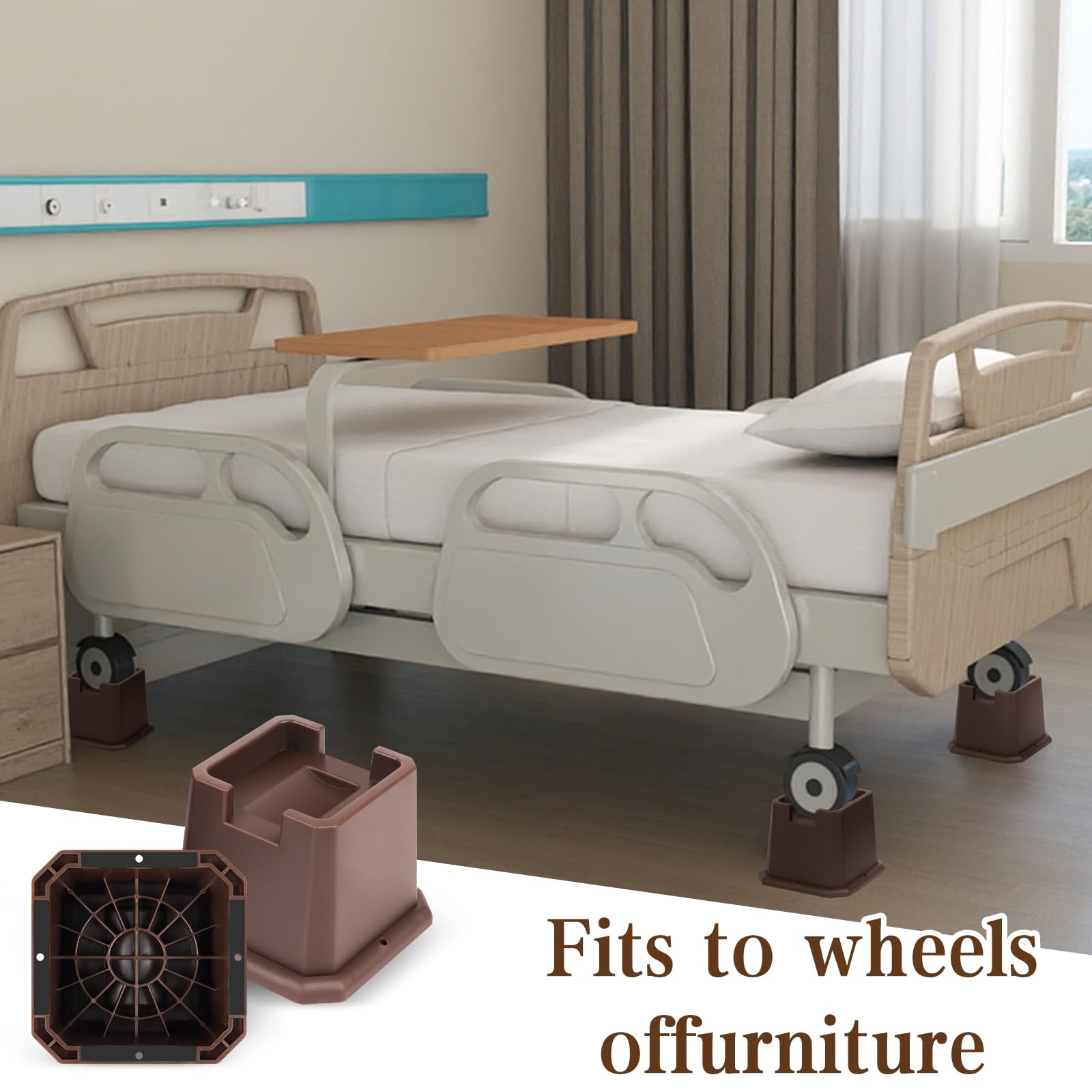 Elevadores ajustables para muebles de cama, elevadores resistentes tanto para postes como para ruedas de muebles, sofá, cama, mesa (marrón, paquete de 8, 3 pulgadas)