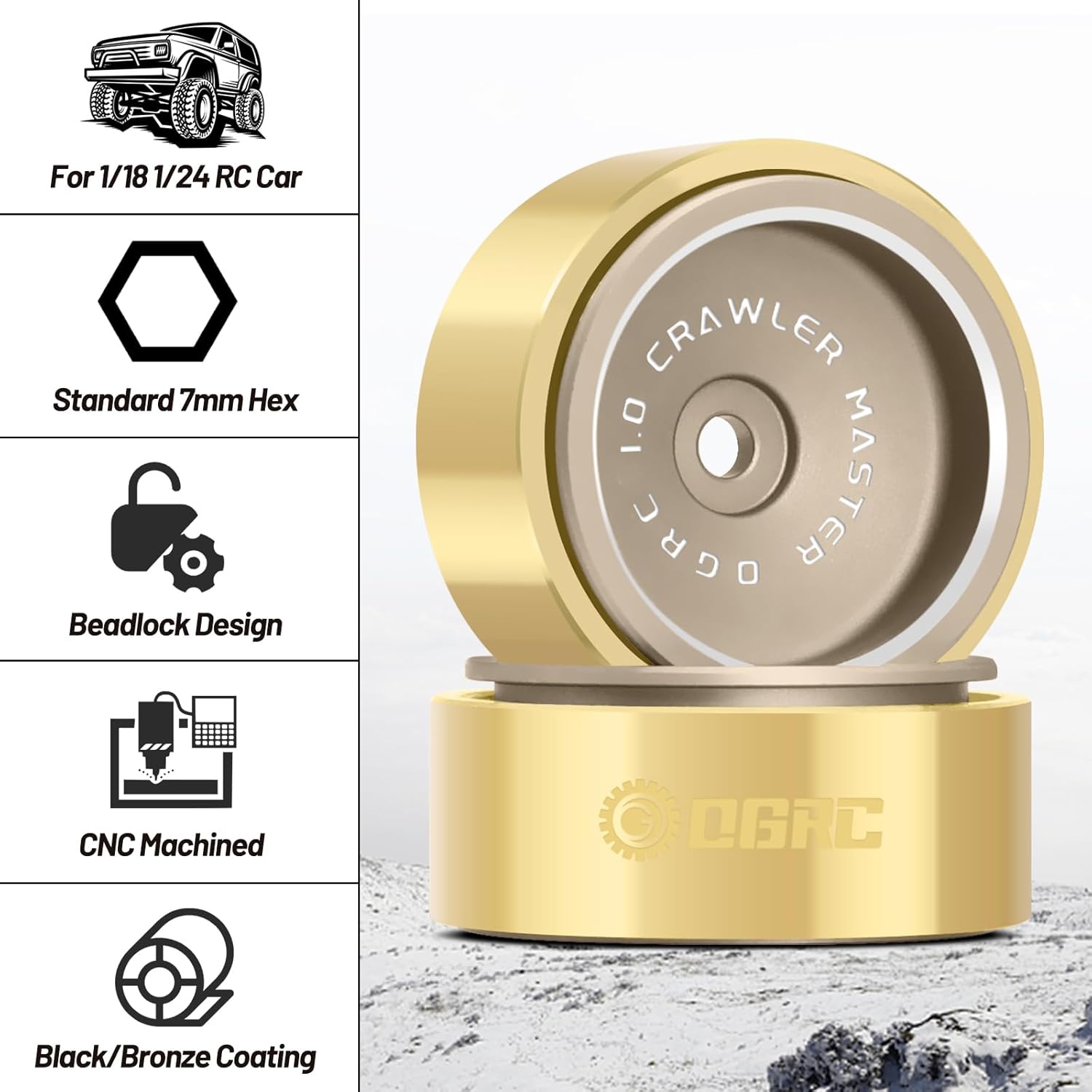 OGRC 1.0 Beadlock Wheels 32g RC Solid Wheel Rims with Brass Clamp Rings for Axial SCX24 AX24 TRX4M FCX24 1/24 1/18 RC Crawler Car (Bronze)