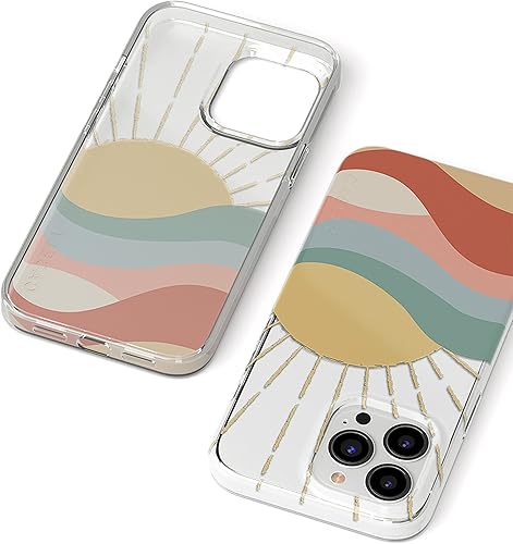 Casely Funda para iPhone 13 Pro Max  "Here Comes The Sun" con bloques de color, diseño absorbente de golpes, bonito y divertido