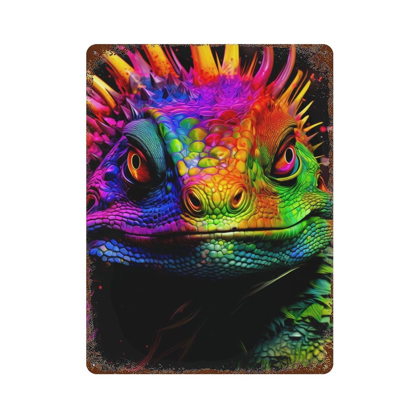 Colorful Iguana Rusty Metal Tin Sign 15.7"x11.8", Industrial Home Decor for Garage, Pub Or Kitchen