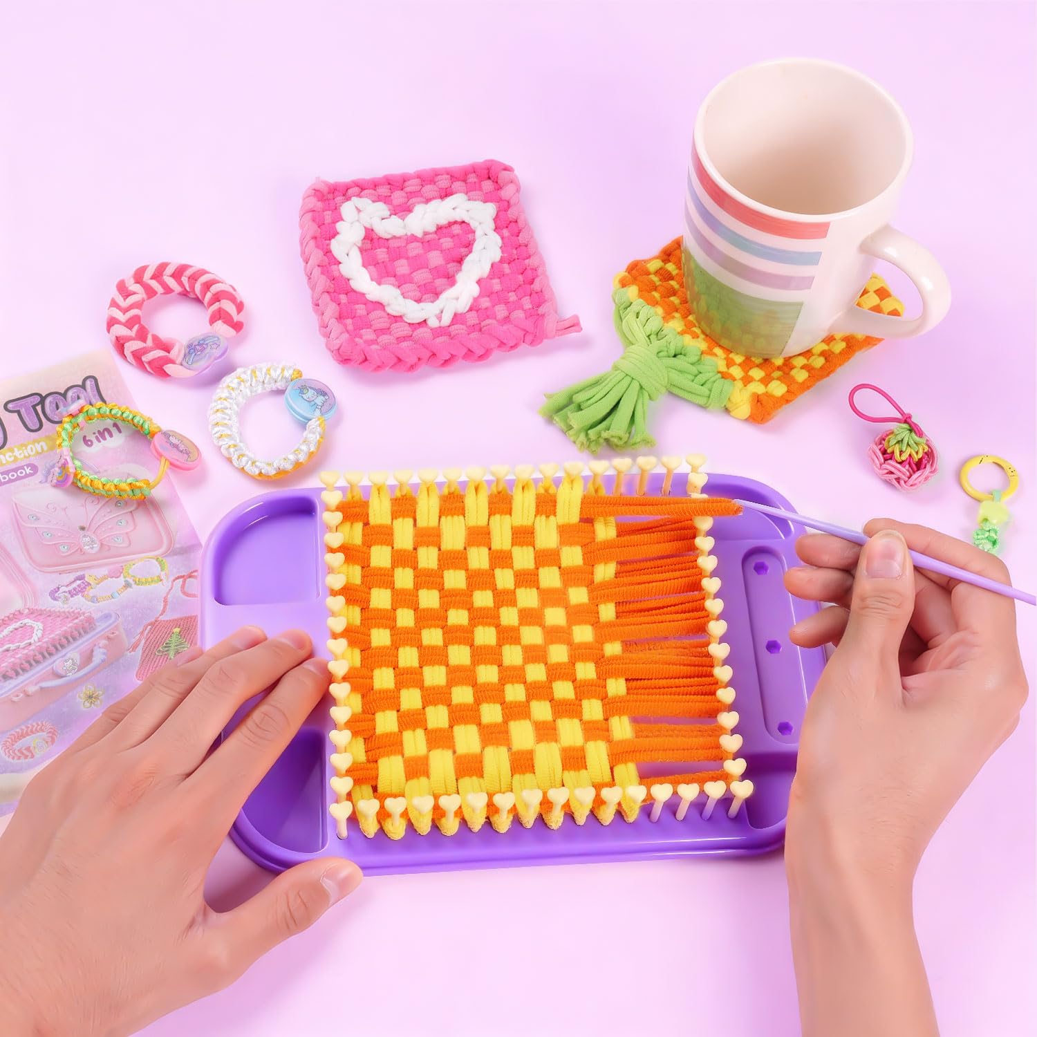 Kit per tessitura, kit fai da te con telaio per presine, per ragazze e bambini di 6, 7, 8, 9, 10, 11, 12 anni, set regalo per arti e mestieri con scatola portaoggetti