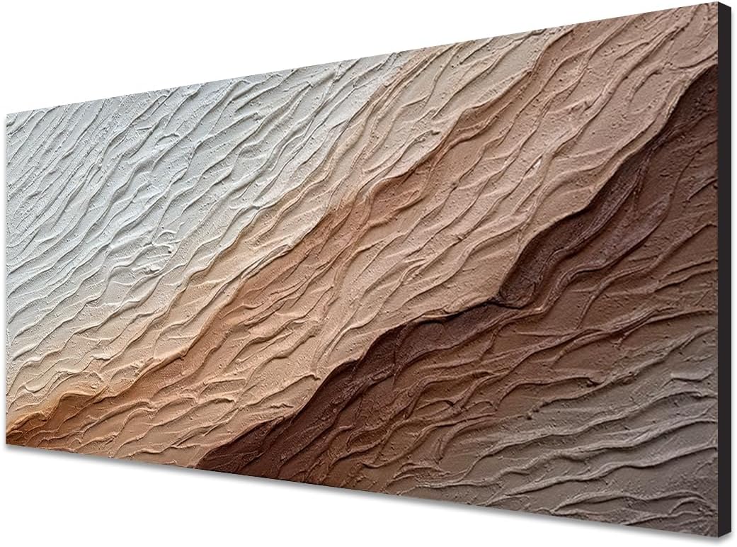 Hand-Painted Textured Wave Landscape Oil Painting on Canvas 40x20 Inch Abstract 3D Minimalist Wall Decorative Art Framed Acrylic Painting