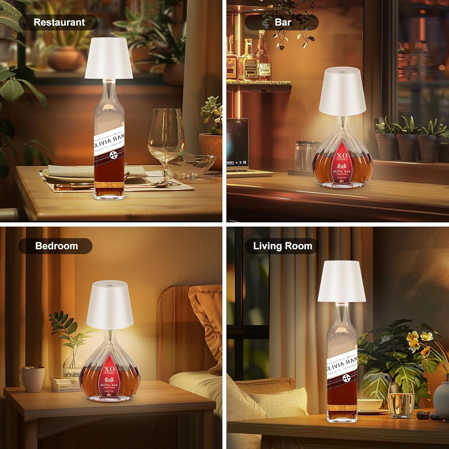 2 Pack Wine Bottle Lamps, 2025 New 3 Color Rechargeable Wireless Bottle Lamps, Bottle Lamp Kit for Liquor Bottles with Touch Dimming for Parties, Restaurants & Home Decor (White)