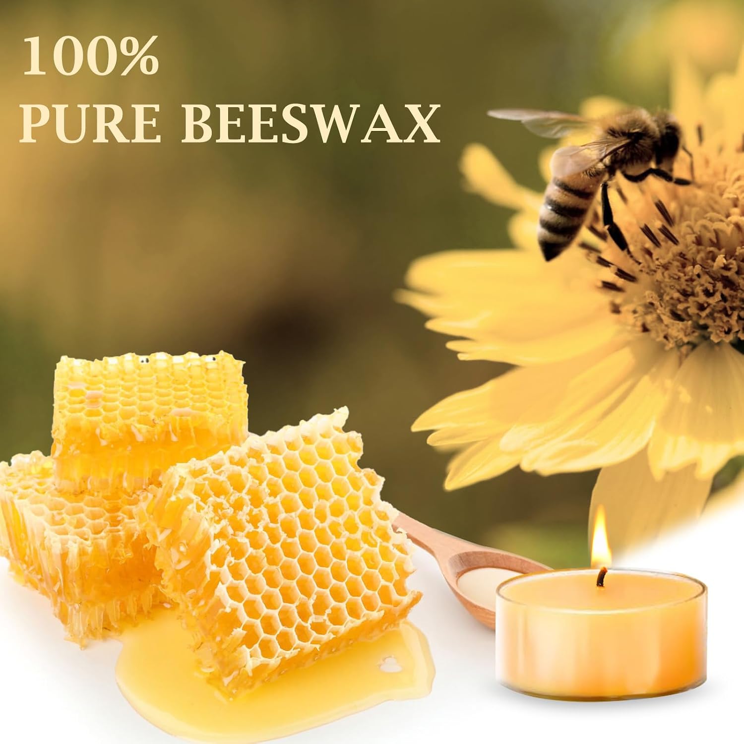 36 Pack Beeswax Tealight Candles, Pure Beeswax Tea Lights, 4-Hour Burn Time, Handmade Natural Beeswax Tea Candles in Clear Cup, Unscented Smokeless Tea Light Candles for Home Décor Party Wedding Spa image 2