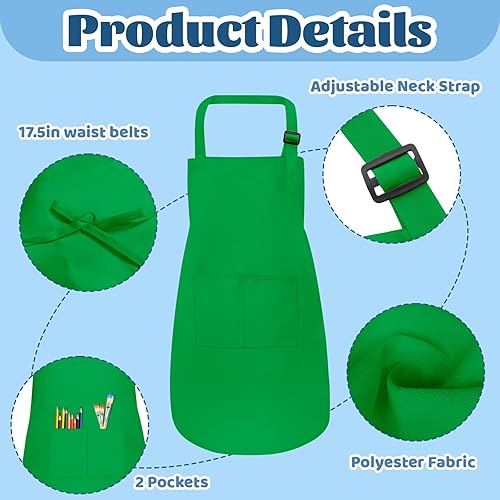 Miniatura 3 de 30 delantales para niños a granel ajustables con bolsillos para niñas, pintura, cocina, hornear (15 colores, L)