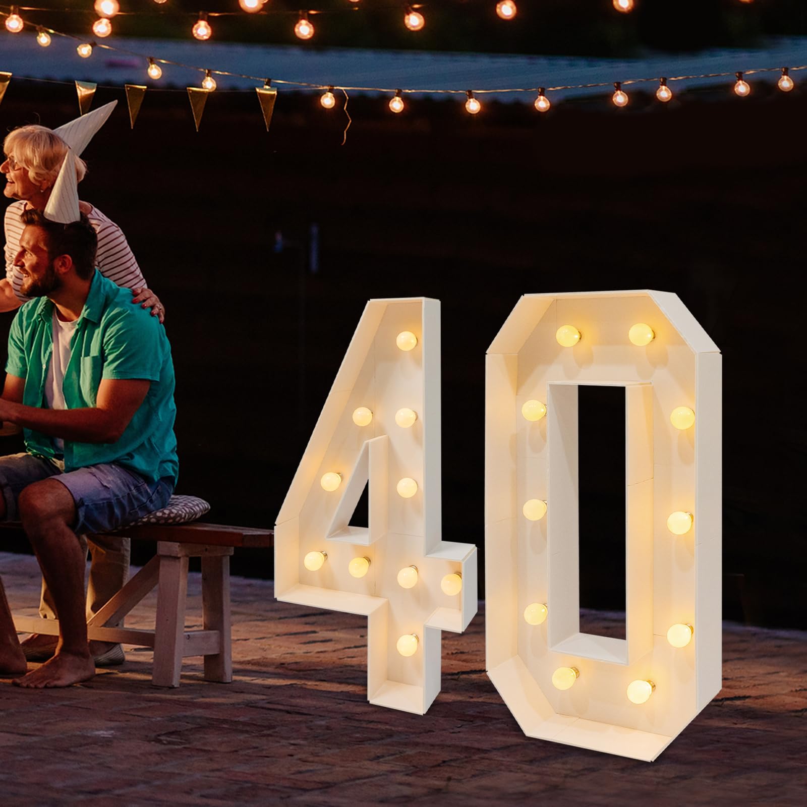 Lámpara LED con números para decoración de cumpleaños, funciona con pilas, luz blanca cálida, decoración de 100 cm (40)