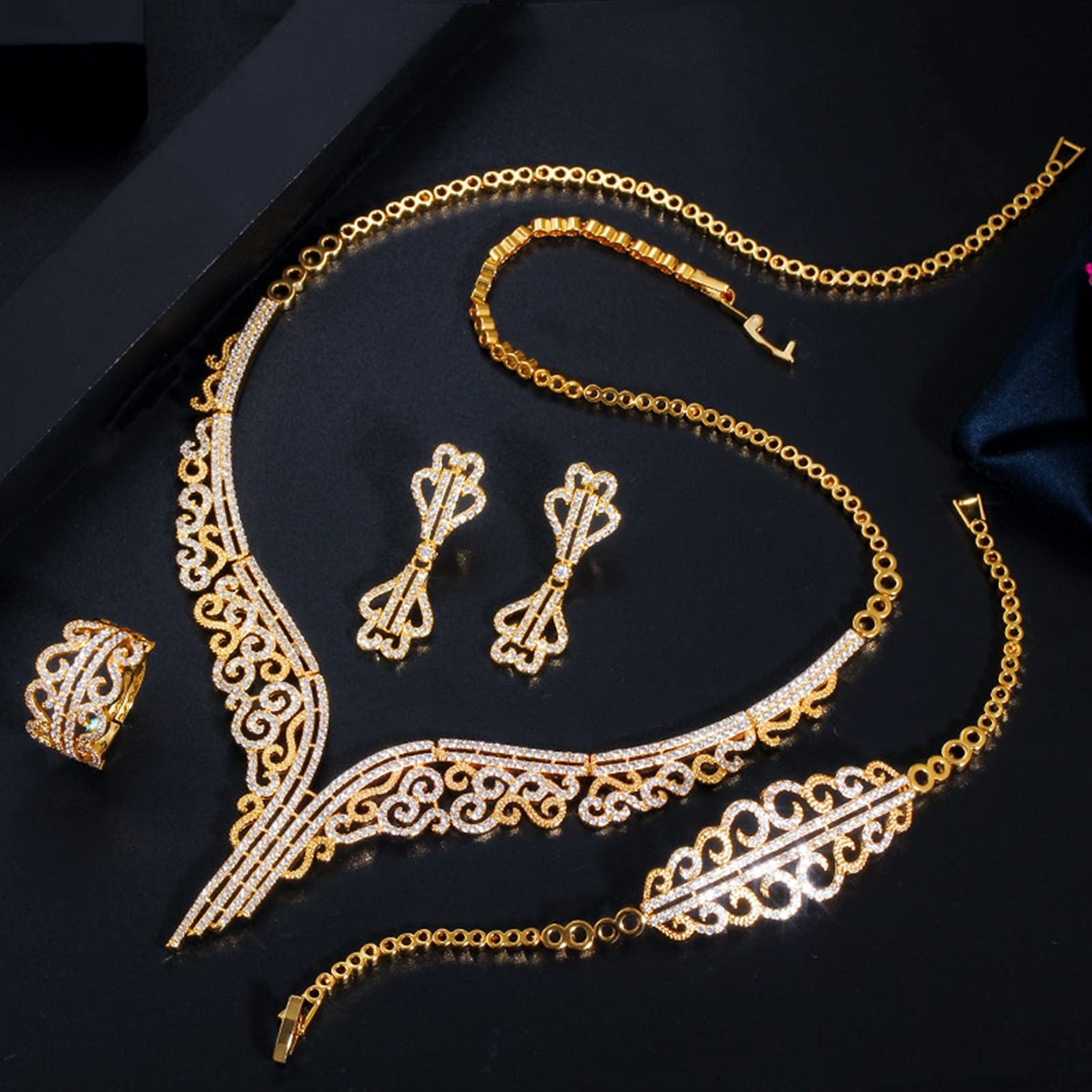 Schmuck, 4-teilig, Elegantes Zirkonia-Hochzeits-Brautschmuck-Set, Kostümzubehör
