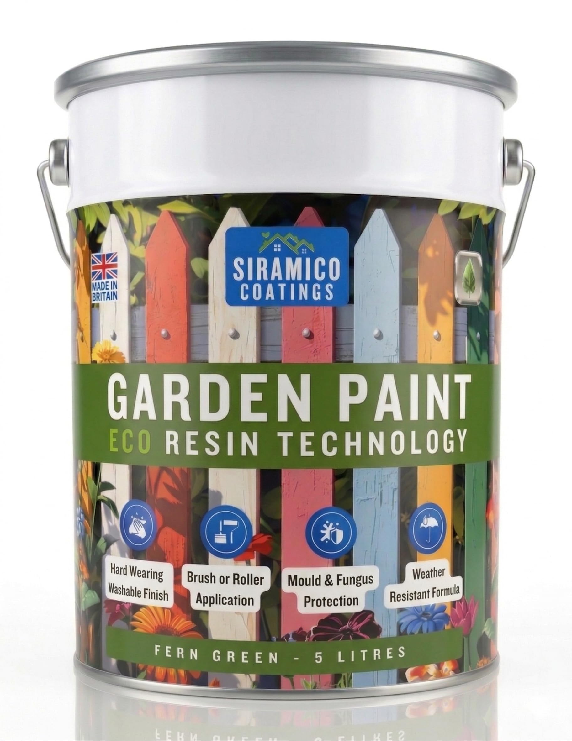 SIRAMICO COATINGS Garden Paint – 5 Litres - Eco Resin Premium One Coat Garden Paint for Garden Furniture (Fern Green, 5 Litre)