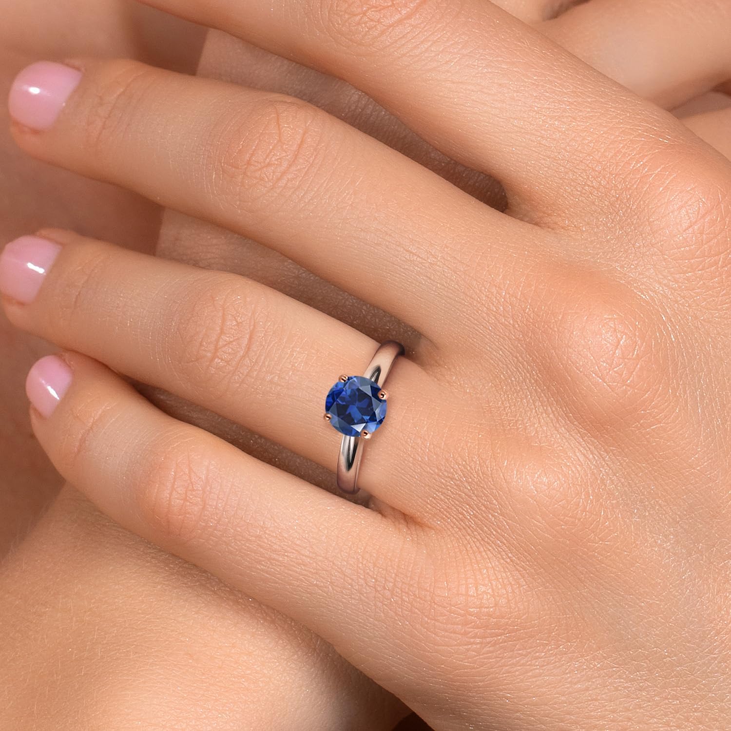 Gem Stone King 925 Silver and 10K Rose Gold Round 7MM Gemstone Birthstone Solitaire Engagement Ring For Women | Available in Size 5,6,7,8,9 - Image 4