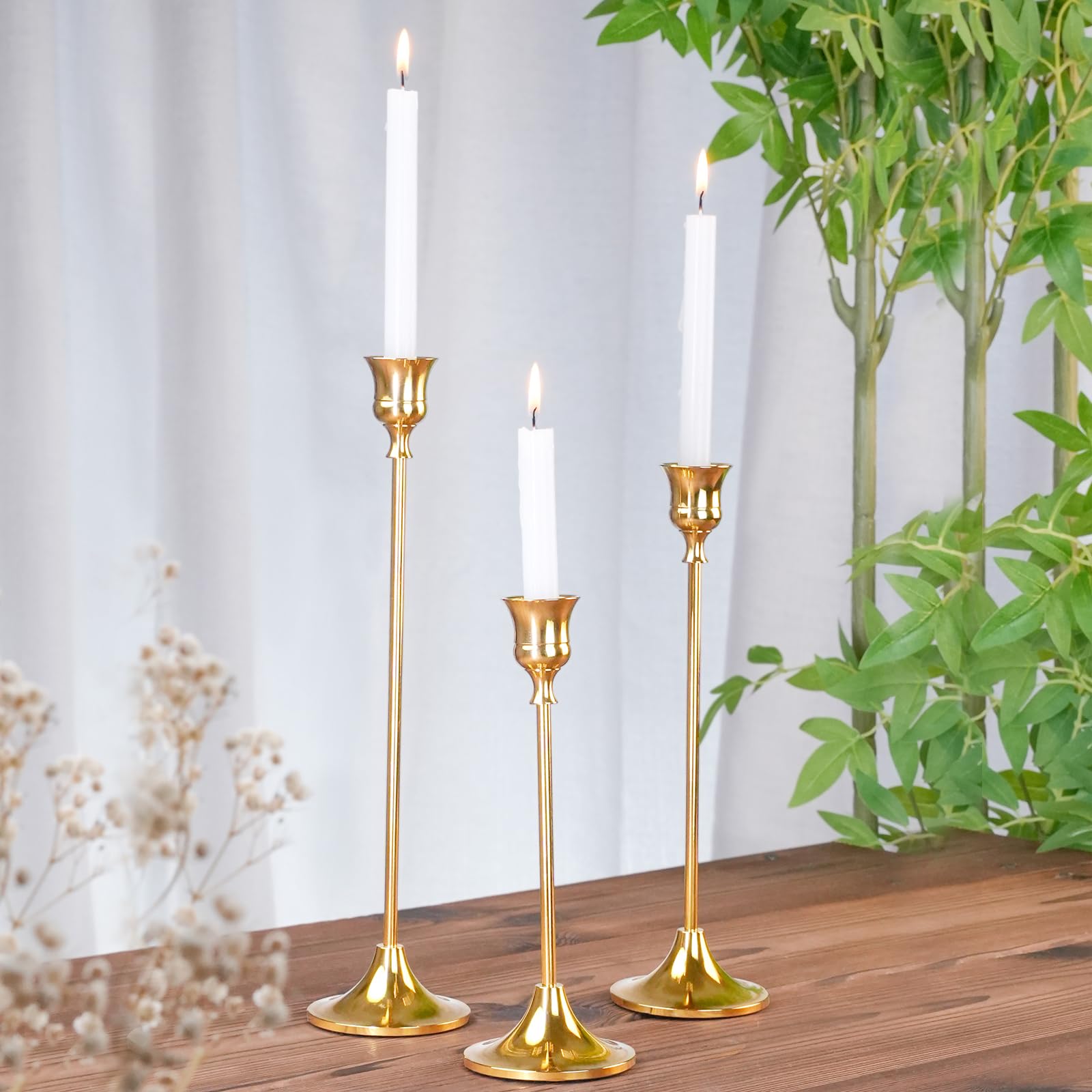 Kerzenhalter aus Metall für Kerzenständer, konische Kerzenhalter, Vintage-Stil, dekorativer Tafelaufsatz, Kandelaber, hohe Kerzenständer für Halloween, Thanksgiving, Weihnachten (Gold, 2 Sets (6