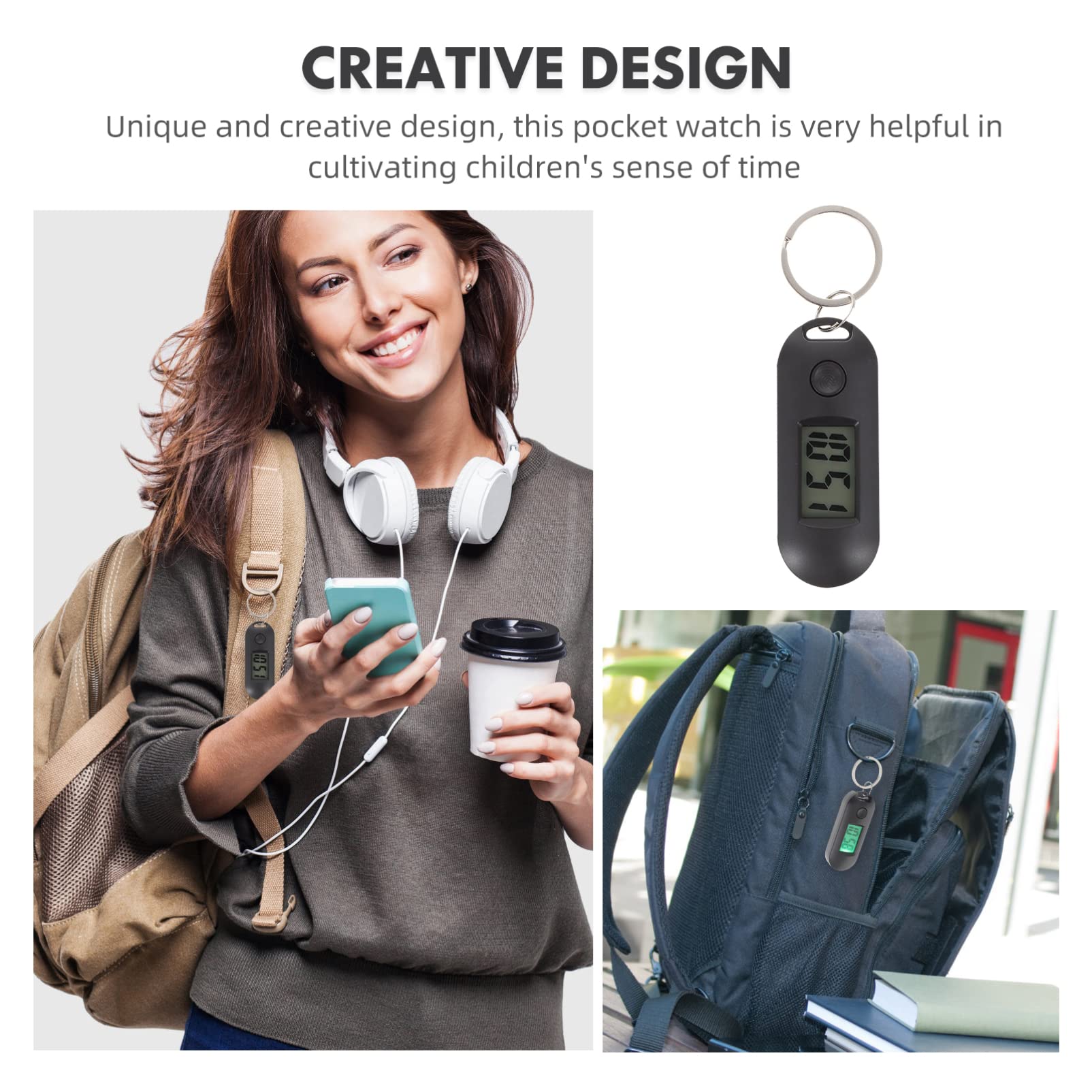 POPETPOP - Reloj de enfermera, llavero, reloj digital, reloj de bolsillo, llavero, reloj de enfermera, bolso colgante para médico, estudiante, negro