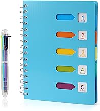 Kesote A5 Spiral Notebook with 6 Colour Labels and A 6 Colour Pen A5 Notebook for School, Office or Home, 120 Sheets
