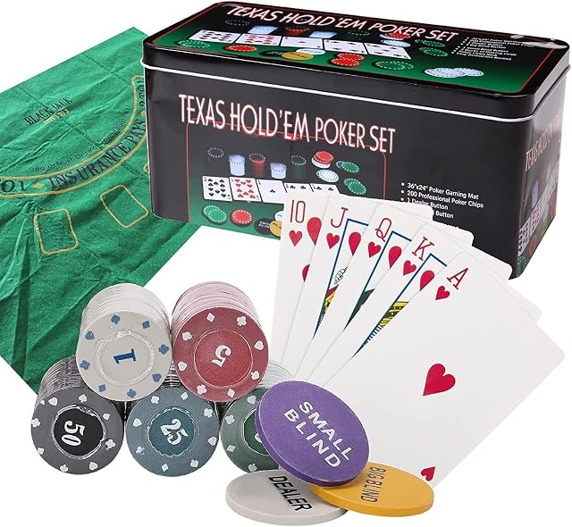 Foto 4 de 6 de powerking Set de póker, Blackjack 200 fichas de póquer para Texas Holdem con Mantel para Fiestas Familiares…