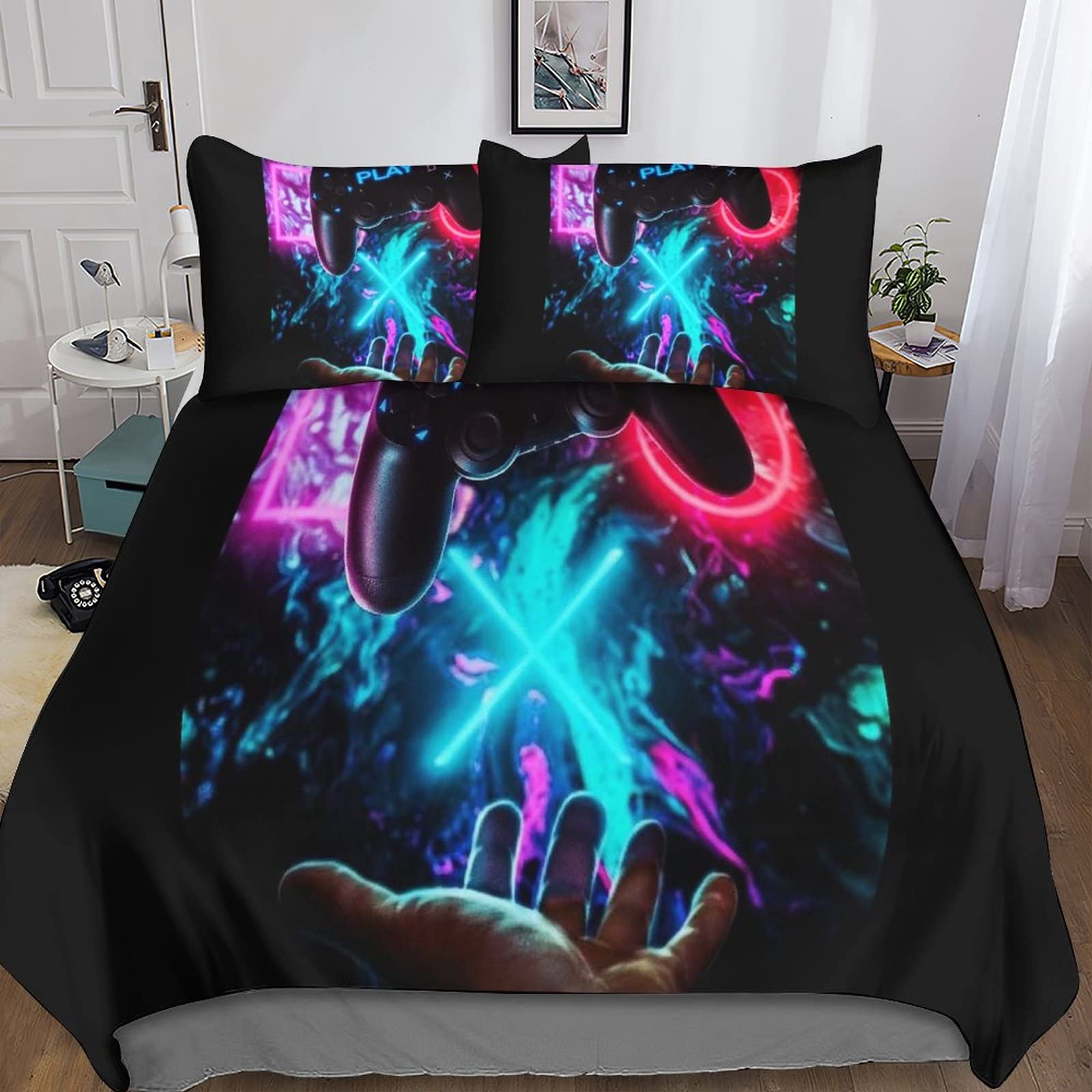 Parure de lit 3D console de jeux housse de couette 200x200cm microfibre