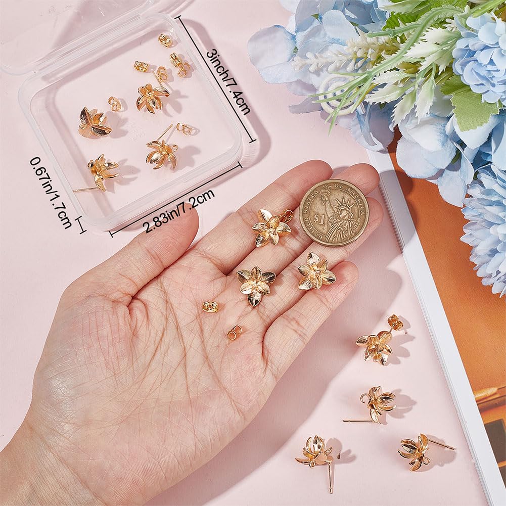 10 Stück Ohrstecker Mit Zirkonia Blumen - 14K Vergoldetes Messing