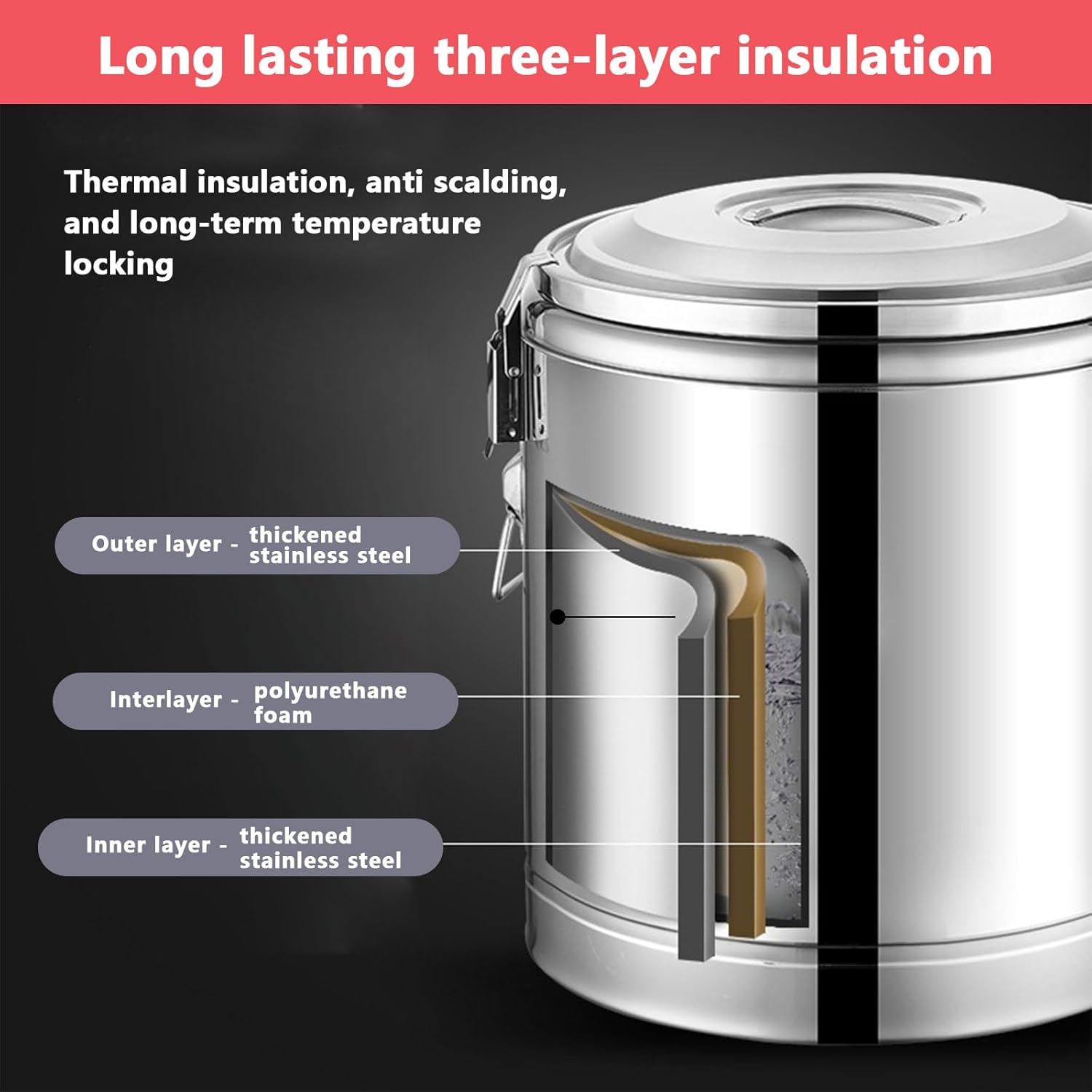 AIZYR Stainles Steel Insulated Beverage Dispenser, Food Warmers Insulated Barrel Keep Warm for 12 Hours Milk Tea Barrel for Hot Water Milk Tea Coffee,21L