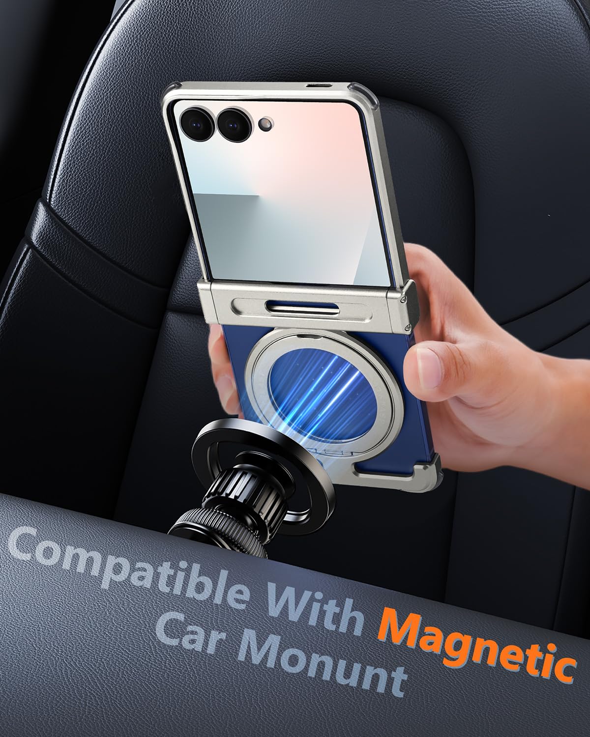 Custodia senza cornice per Samsung Galaxy Z Flip 7 con supporto, girevole a 360°, custodia magnetica con cavalletto, in alluminio e metallo per dissipazione del calore, antiurto, custodia