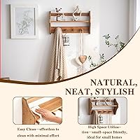 Vista 4 de Ganchos de pared de madera maciza 100% con estante, perchero rústico con estante montado en la pared, estantes de decoración de granja con 4 ganchos