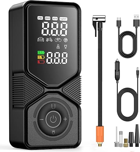 Compresor de aire portátil para inflador de neumáticos, bomba de aire inalámbrica de 150 PSI para neumáticos de automóvil con medidor de presión