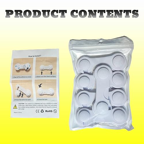 Miniatura 6 de Cerraduras de puerta de gabinete a prueba de bebés y seguridad infantil, paquete de 5 cerraduras de gabinete con adhesivo para cajones,