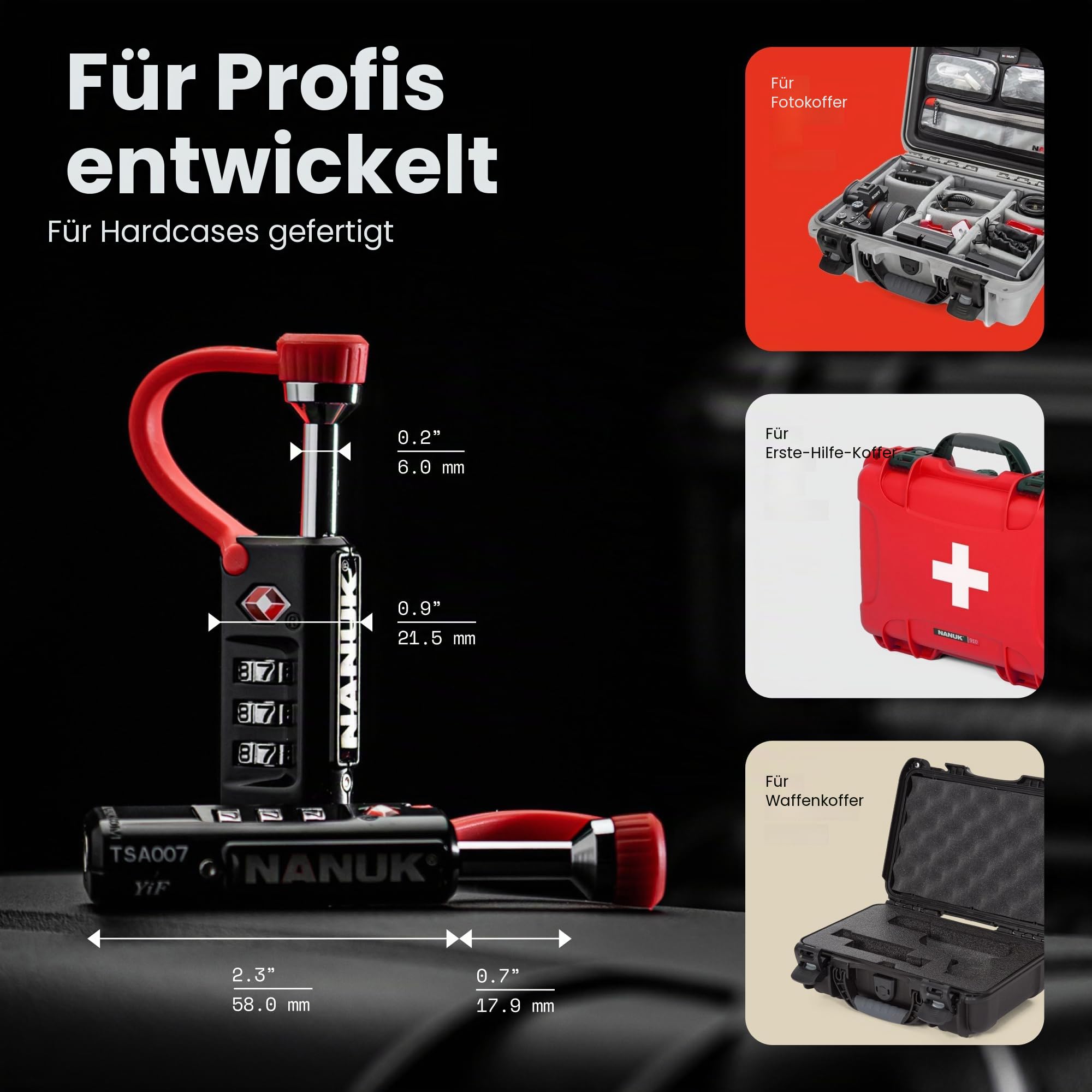 NANUK TSA-zugelassenes Vorhängeschloss - Langlebiges und sicheres Reiseschloss mit Stahlbügel, extrem schnittfest und rostfrei (TSA-Schloss (TSA-Schloss (2er-Pack))