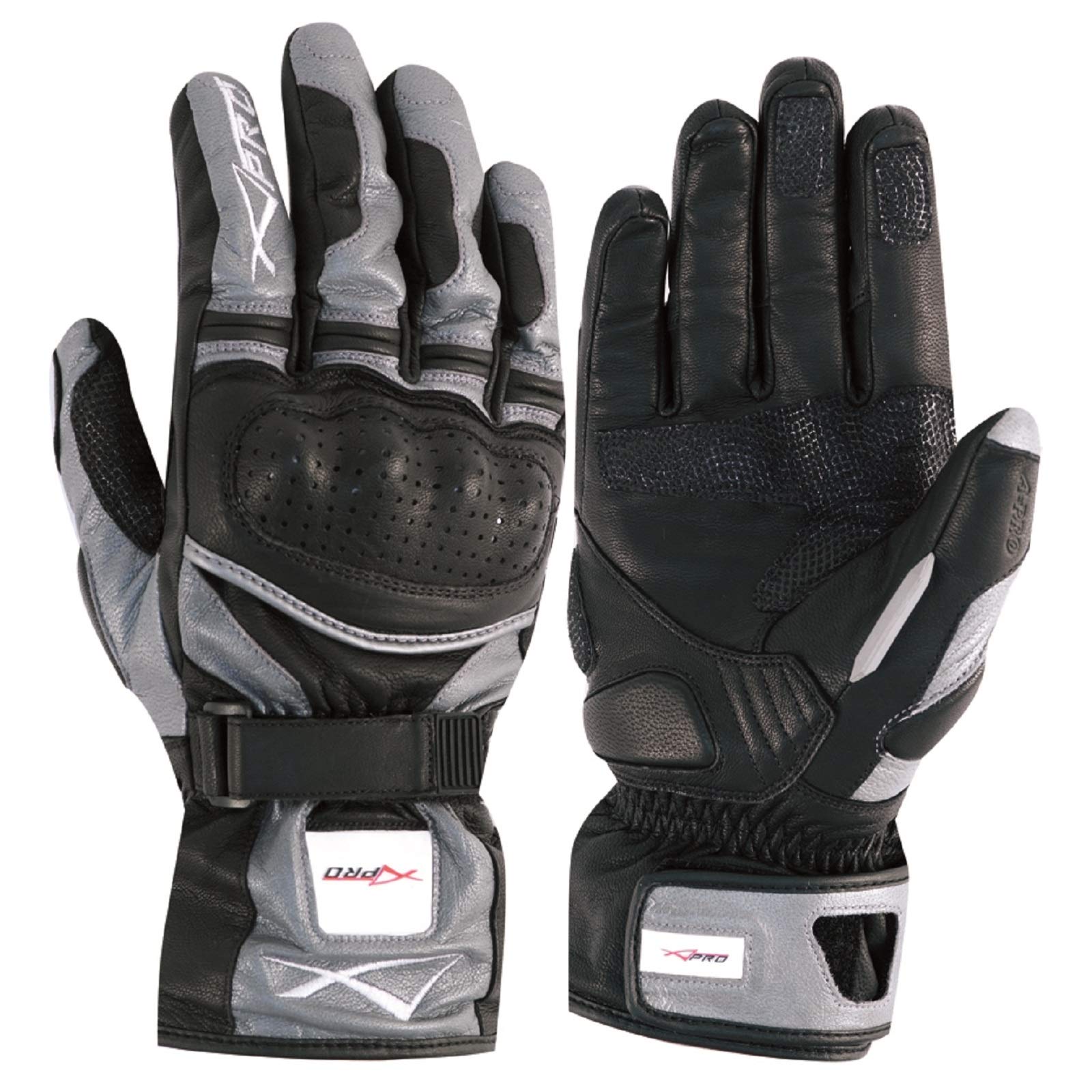 A-Pro Guanto Sport Moto Pelle Corto Foderato Protezioni Imbottito Sportivo Argento 3XL