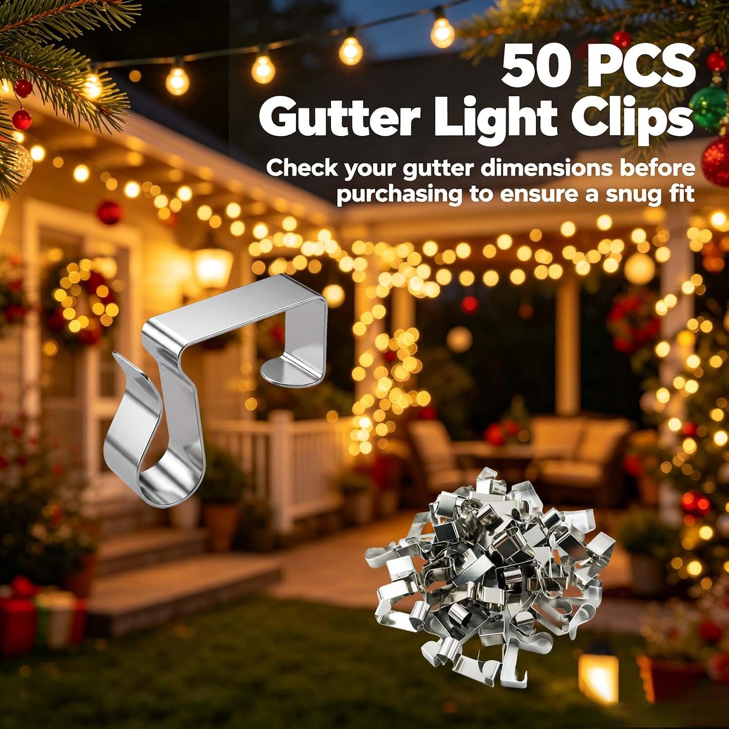 Gutter Clips for Hanging Outdoor String Lights Christmas Light Clips 50PCS
