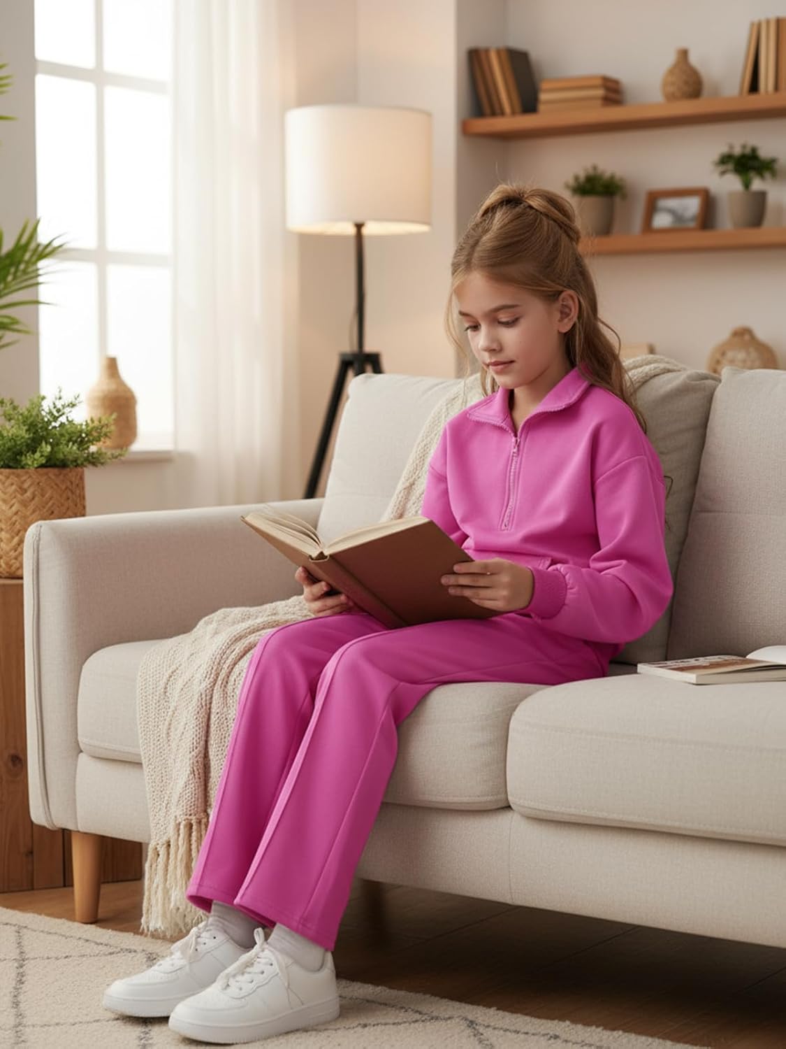 Valcatch Girls 2 Piece Outfit Sweatsuit Set Half Zip Pullover Sweatshirt and Wide Leg Pants Sets Fall Winter Casual Tracksuit - Image 4